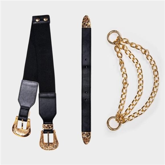✨ Leather & Elastic Waist Belt | Gold Alloy Buckle, Hidden Snap Closure main image 5